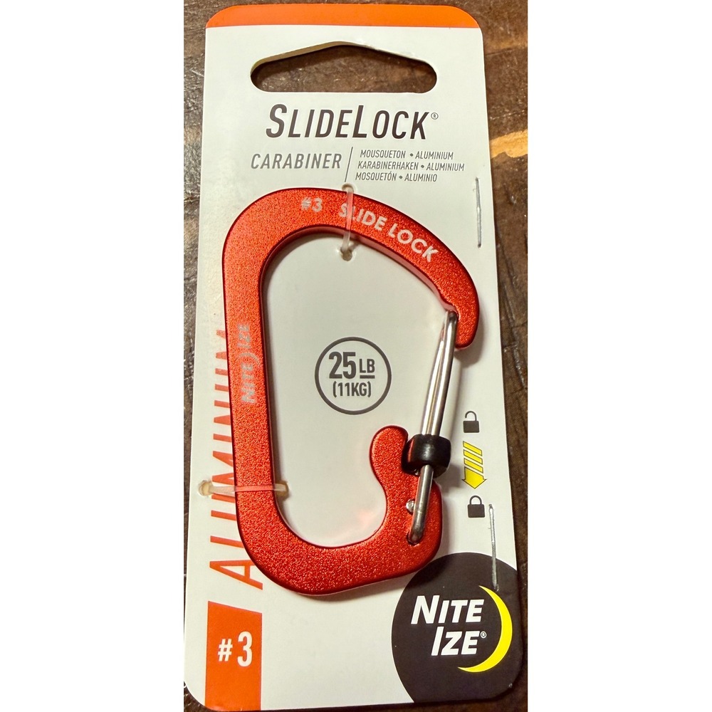 Nite Ize SlideLock Carabiner #3 Unisex Red New Aluminum Locking Keychain Clip